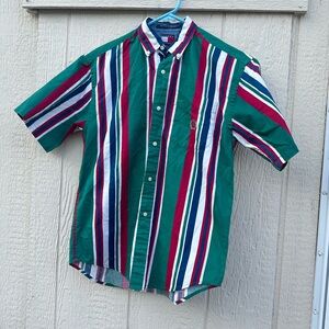 Tommy Hilfiger VTG 90s Button Up Shirt Color Striped Green Blue Red Boys Sz M